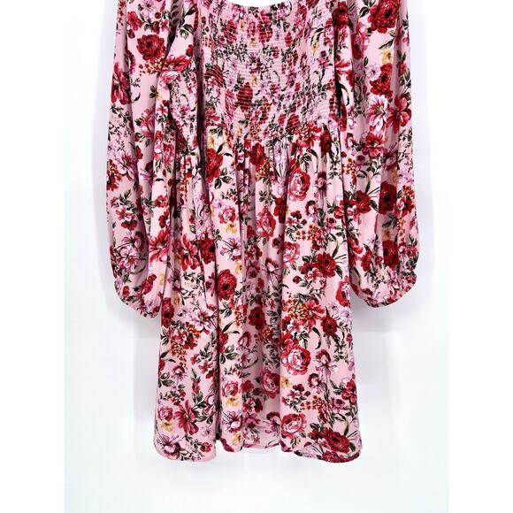 Old Navy Pink Floral Smocked Balloon Sleeve Mini Dress Sz 2XL Coquette Babydoll - Picture 13 of 13